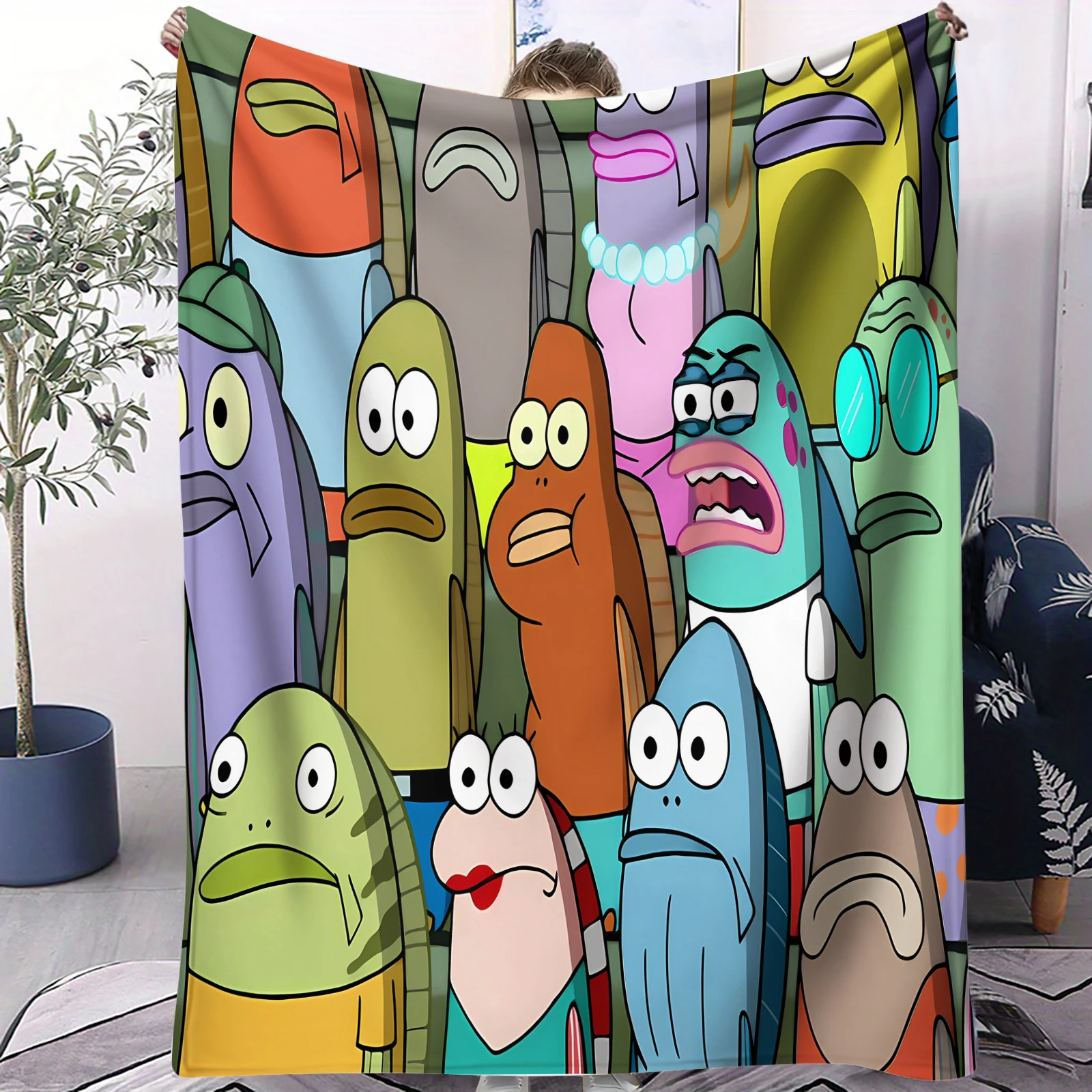 

Плед из мягкого флиса с принтом «Губка Боб и друзья» для спальни, дивана, улицы, путешествий, декоративный, для повседневного использования