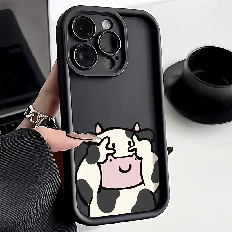 حافظة هاتف بنمط بقرة كرتونية لطيفة مناسبة لهاتف آيفون 17 16 15 14 13 12 11 Pro/Max/Plus غطاء خلفي مضاد للسقوط ومقاوم للصدمات