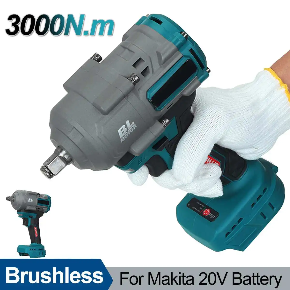 

3000N.m Torque Brushless Electric Impact Wrench 1/2inch Socket Wrench Variable Speed Rechargeable For Makita 20V Battery