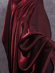 Wine Red Glass Silk Satin Gradient Fabric Retro Kirt Fabric Skin Friendly Breathable Bright Wedding Dress