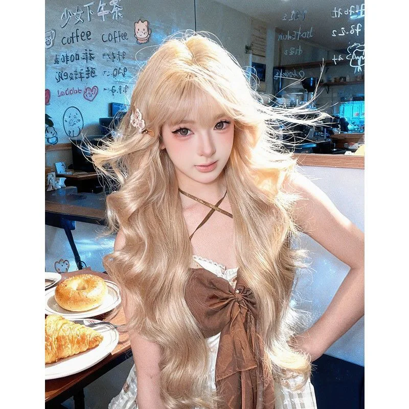 شعر مستعار أشقر دمية على شكل قلب 26 بوصة شعر مستعار طويل مموج للنساء شعر مستعار لوليتا لطيف درجة حرارة عالية ألياف بيروكات صناعية