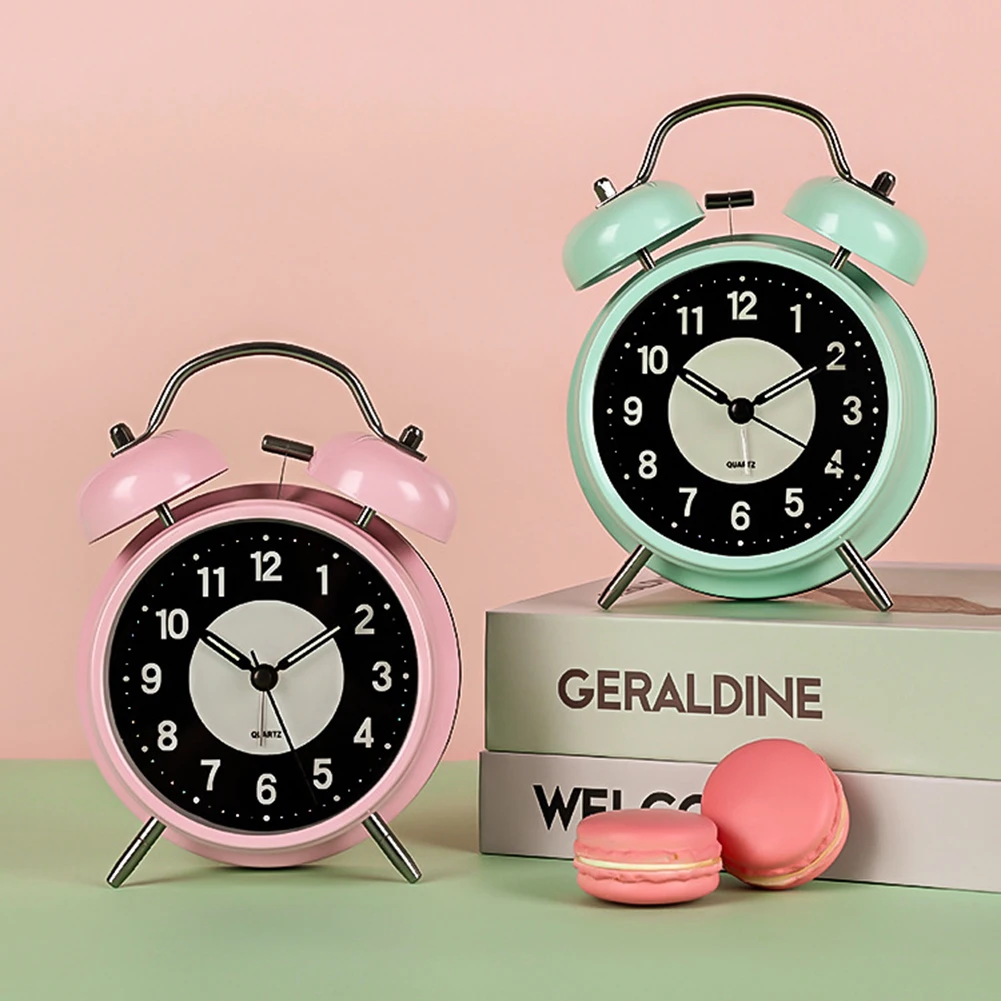 Retro Twin-Bell Alarm Clock,Metal Frame With Backlight Battery Operate Desk Table Alarm Clock For Office Bedroom Bedside