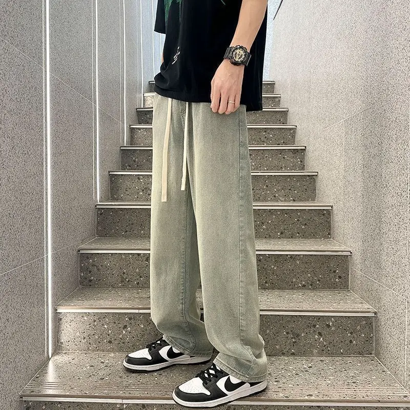 

2023 New Baggy Jeans for Men Straight Leg Pants Vintage Japanese Korean Streetwear New Korean Style Casual Denim Trousers D36