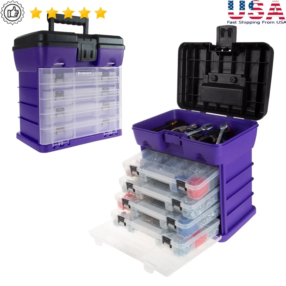 

Durable Plastic Tool Organizer Box with 4 Removable Drawers 19 Compartments Fishing Tackle Craft Hardware Storage