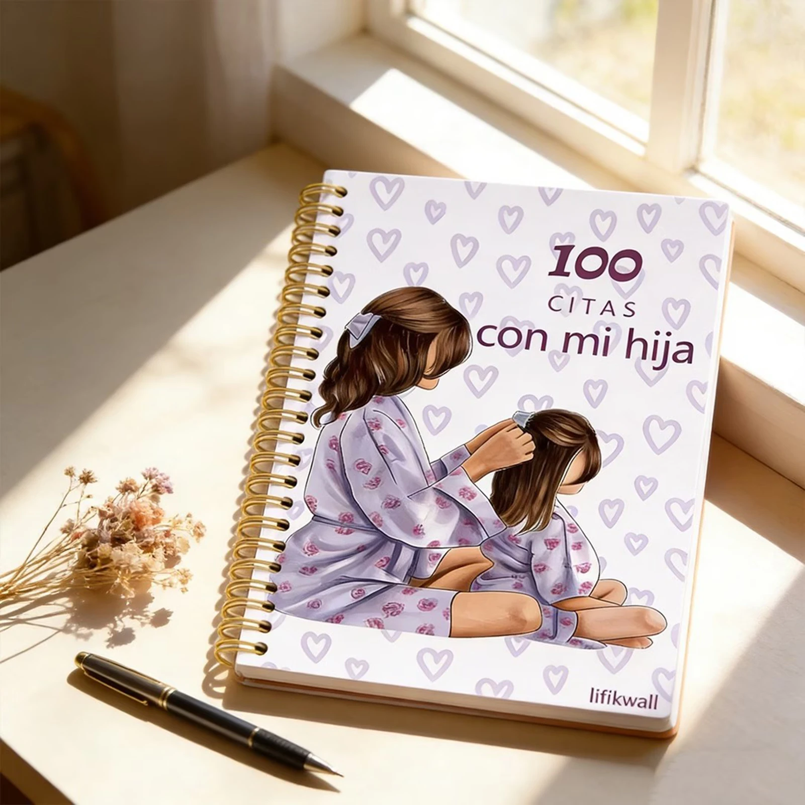 Libro de recuerdos de tapa dura para madre e hija, diario de 100 fechas con espacio para fotos, papel liso, diario diario, regalo para madres e hijas