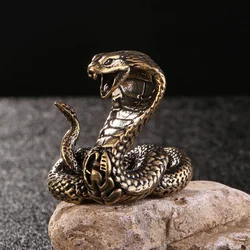 Antique Bronze Cobra Boa Snake Statue Miniature Figurines Copper Zodiac Animal Desk Decorations Tea Pets Ornaments Brass Crafts