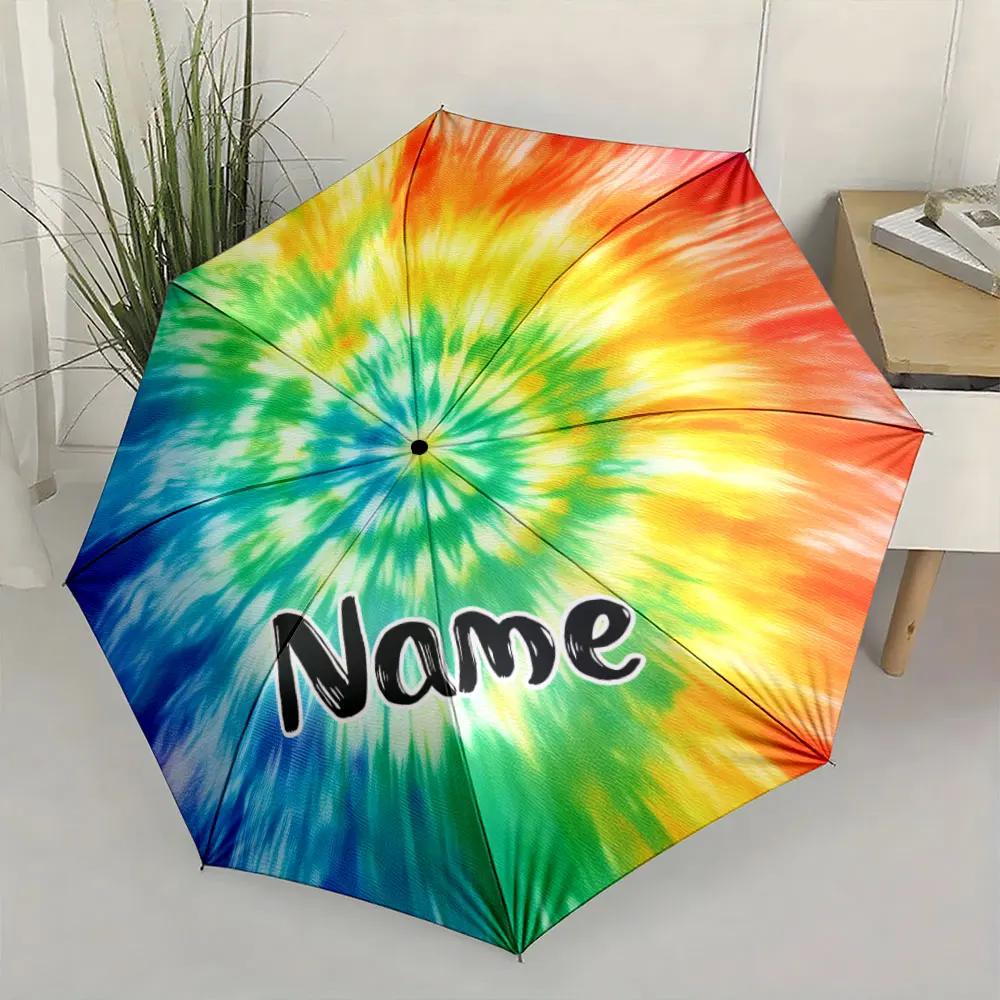 Custom Name Umbrella,Colorful Tie-Dye Pattern Umbrella with Customizable Name Design