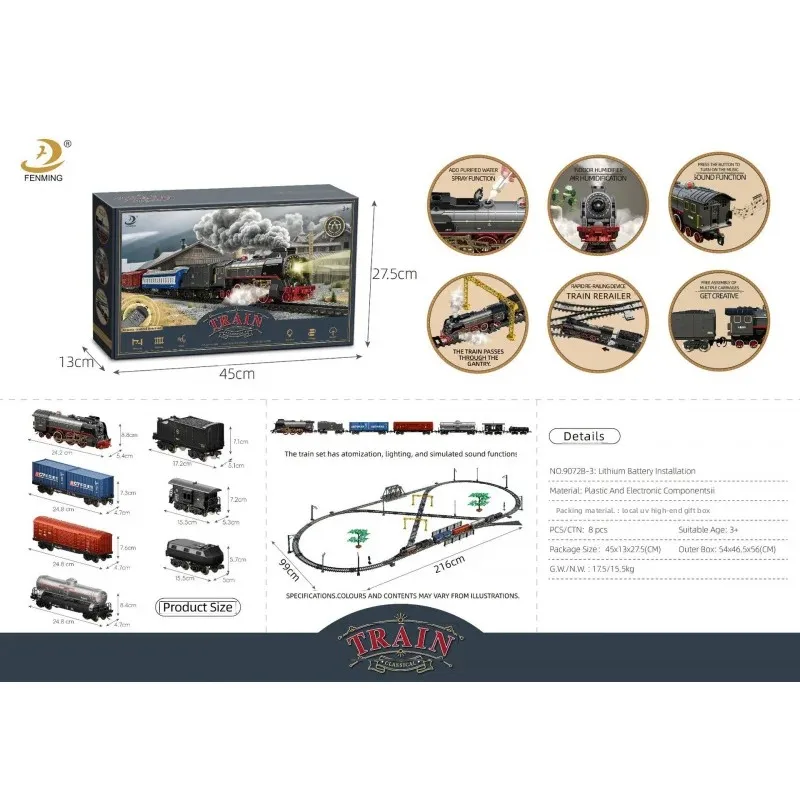 Retro Green Electric Remote Steam Train Set for Kids Model Track Toy for Boys Cross-Border Remote Control Train