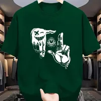2025 Summer Men's Polyester Casual Breathable Round Neck T-shirt with Gesture Eye Personalized Pattern Printed Outdoor Top 2