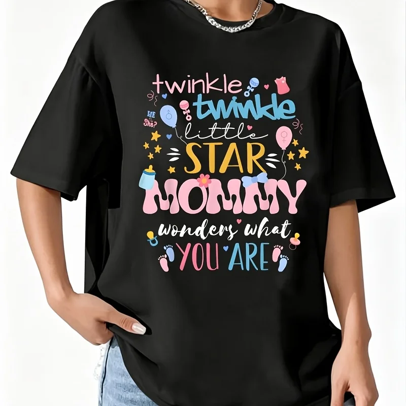 Twinkle Twinkle Little Star Gender Reveal Mommy Women's 100% Cotton T-Shirt Short Sleeve Top Casual Round Neck Fun Print Tee S-5Xl