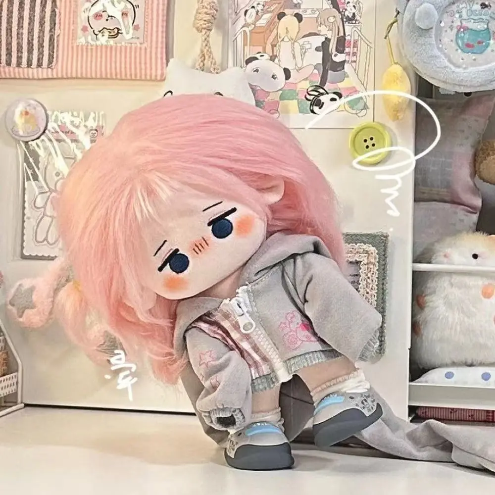 Criativo 20cm roupas de boneca dos desenhos animados orelha de coelho rosa cinza mini moletom jaqueta jogando casa foto adereços substituição roupa brinquedo