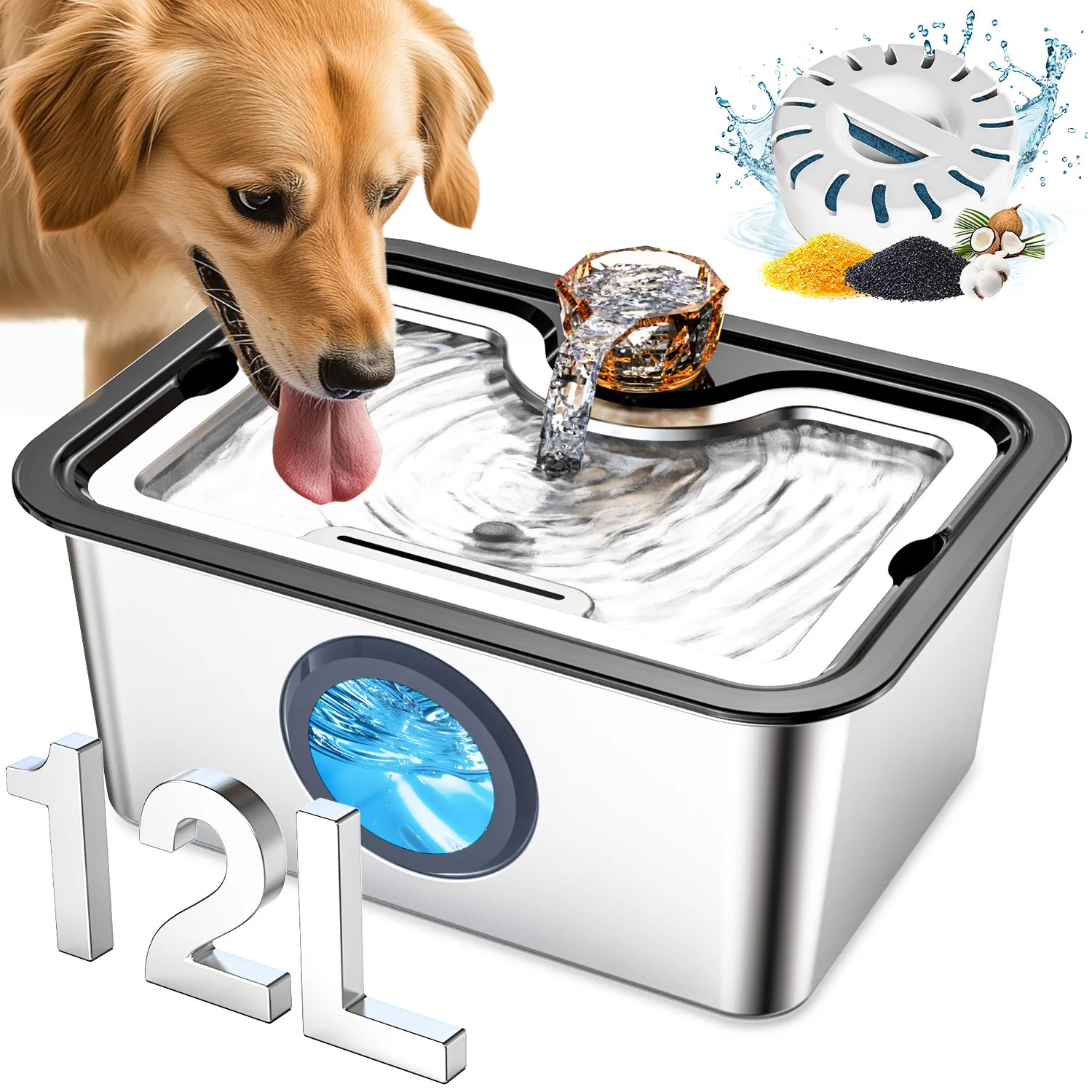 

Premium 304 Steel Pet Drinking Station - Large Capacity Silent Water Bowl for Dogs & Cats with Smart Filter