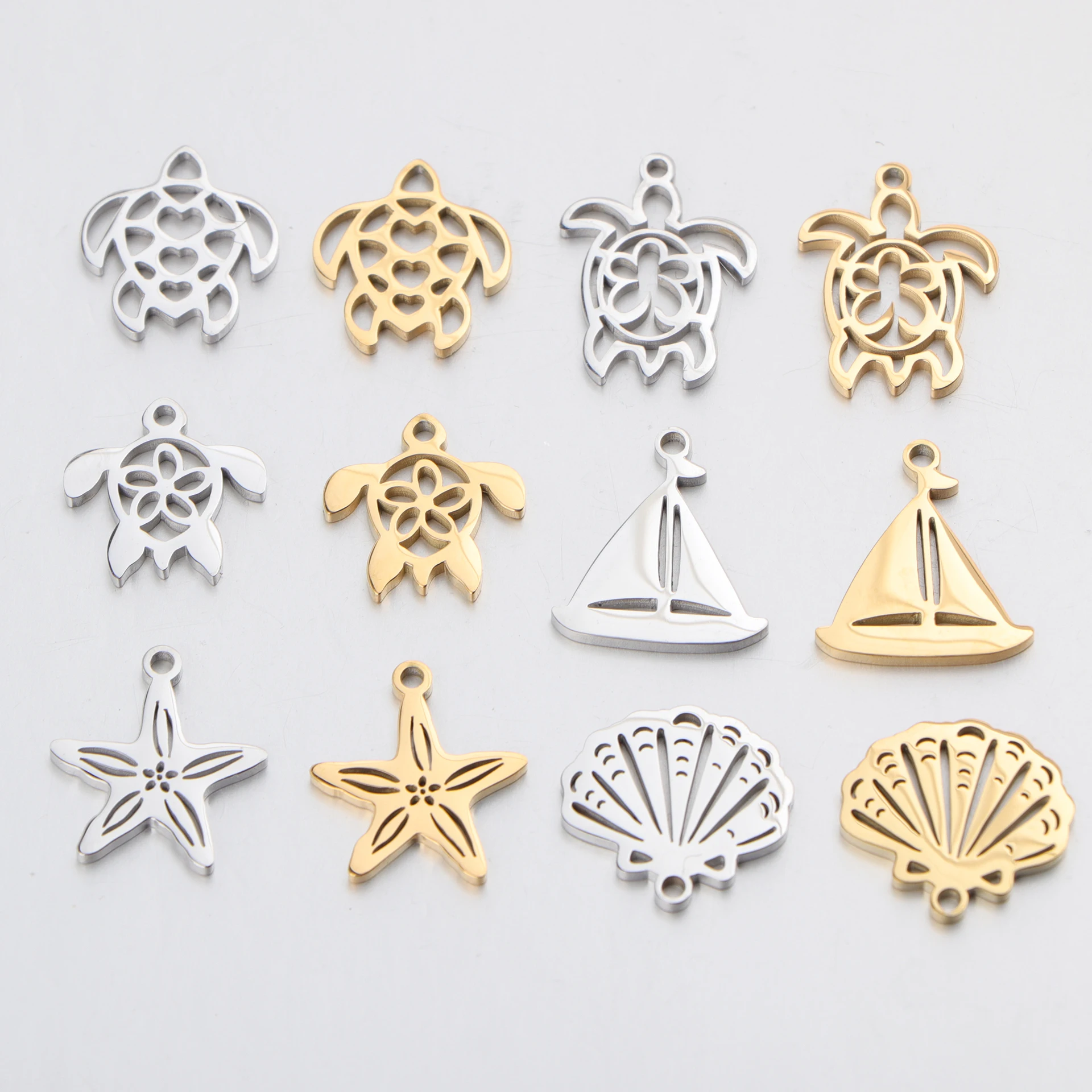 5pcs/lot Mirror Polished Stainless Steel Turtle Shell Starfish Sailboat Tortoise Charms Pendants for DIY Jewelry Making view 3