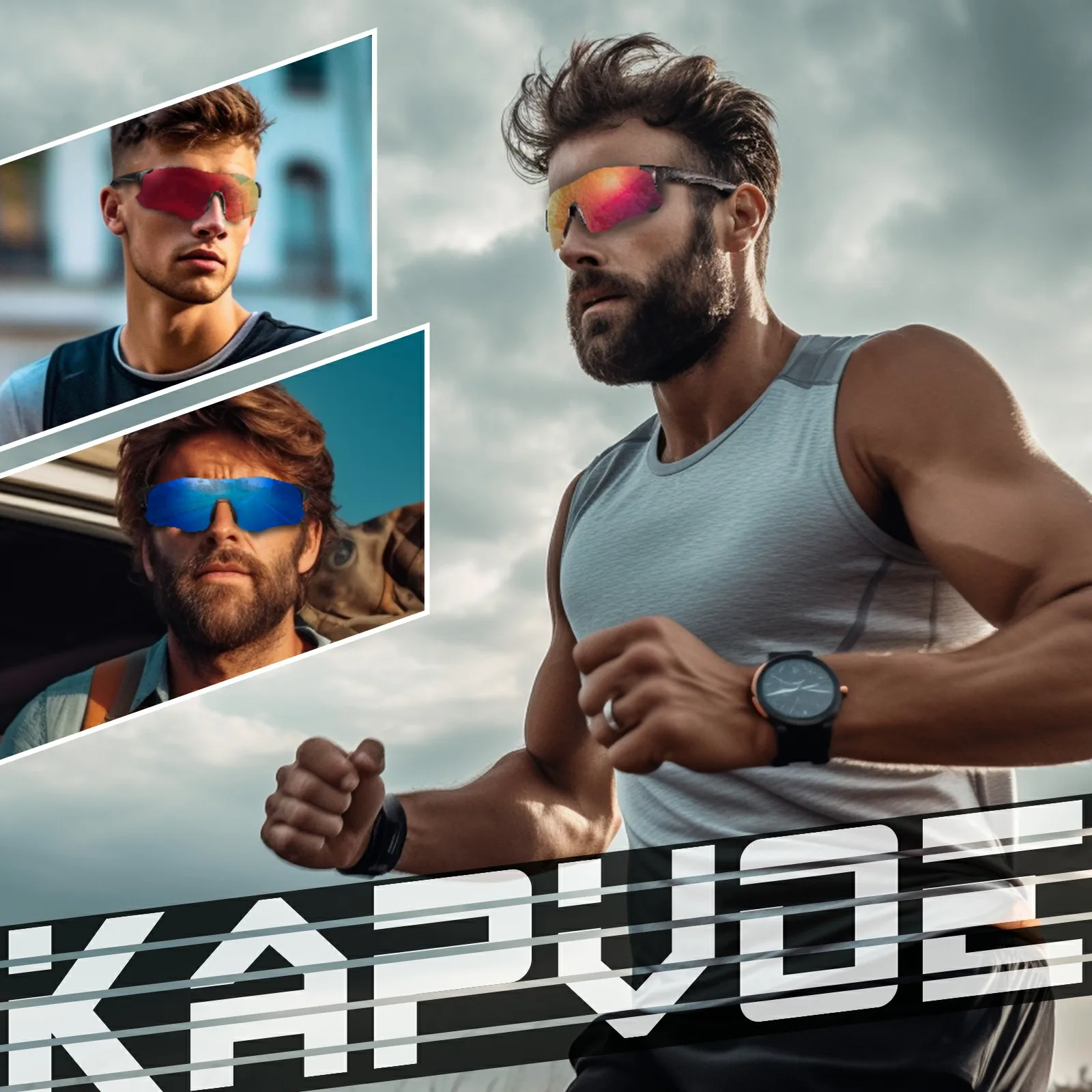 Kapvoe Purple Photochromic Running Sunglasses Outdoor Sports Bike Marathon Cycling Glasses Mountain Bicycle Goggles Eyewear