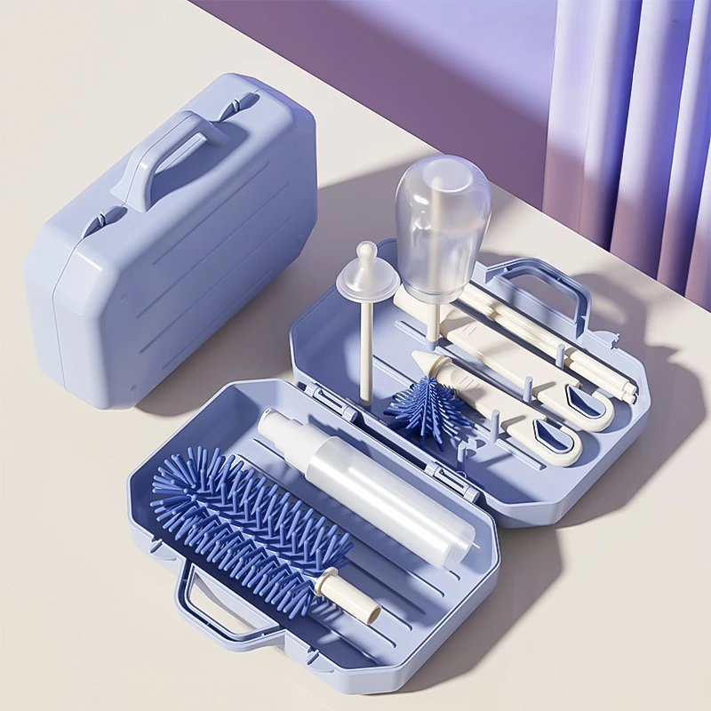 6 in 1 Baby Bottle Drying Rack Portable Cleaner Set with Cup Drain Cleaning Storage Box Silicone Bottle Cleaning Brush Tool Set view 6