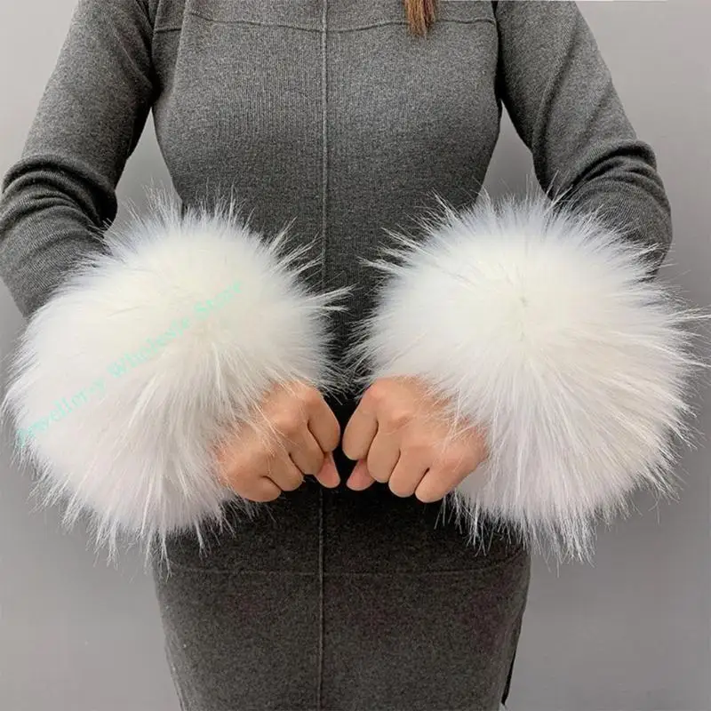 

R7UF Women Wrist Warmers Faux Fur Cuffs for Cold Weather Elastic Fits Most Adults