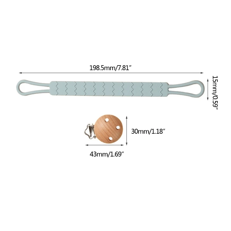 Chupete silicona con cadena anticaída, Clip madera, correa colgante, soporte para pezones infantiles QX2D