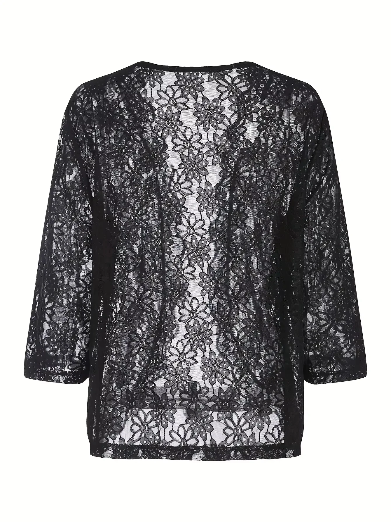 Translucent Floral Embroidered Cardigan Classic Plus Size Cardigan for Women with Scalloped Edges image 2