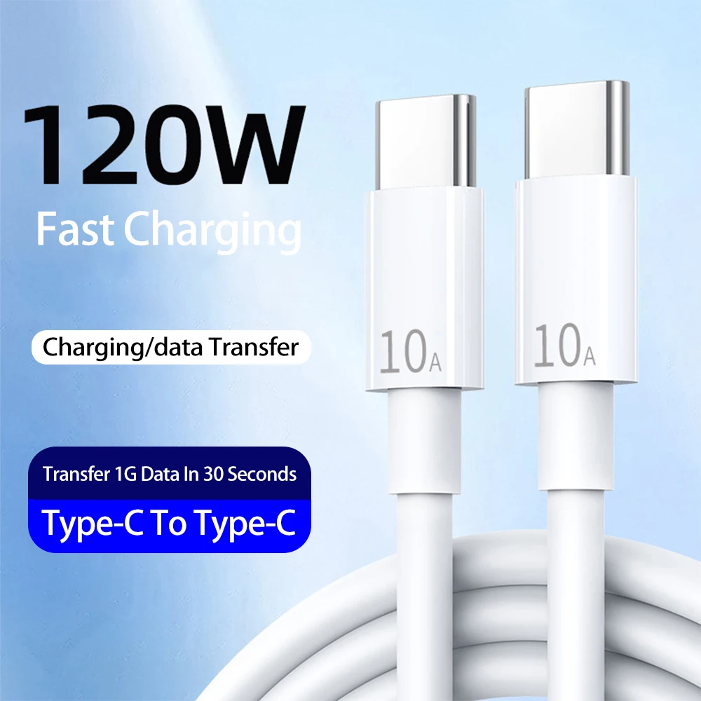 Universal 120W 10A Fast Charger PD Dual USB C To Type C Quick Charging Cable High-speed Data Transfer Wire Cord For Samsung Mi