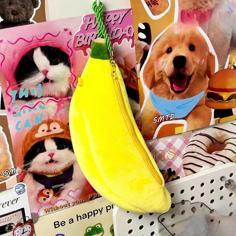Cute Cartoon Banana Plush Pen Case Kawaii Simulated Fruit Stationery Bag Stationery Supplies Multi-functional Storage Bag