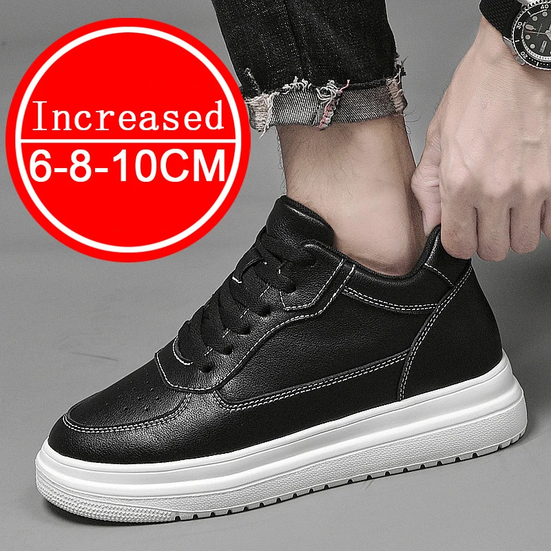 Man Genuine Leather Casual Fashion Sport Platform Shoes Increase Height 4/6/8/10CM Soft Invisible Height Increasing Shoes 36-43