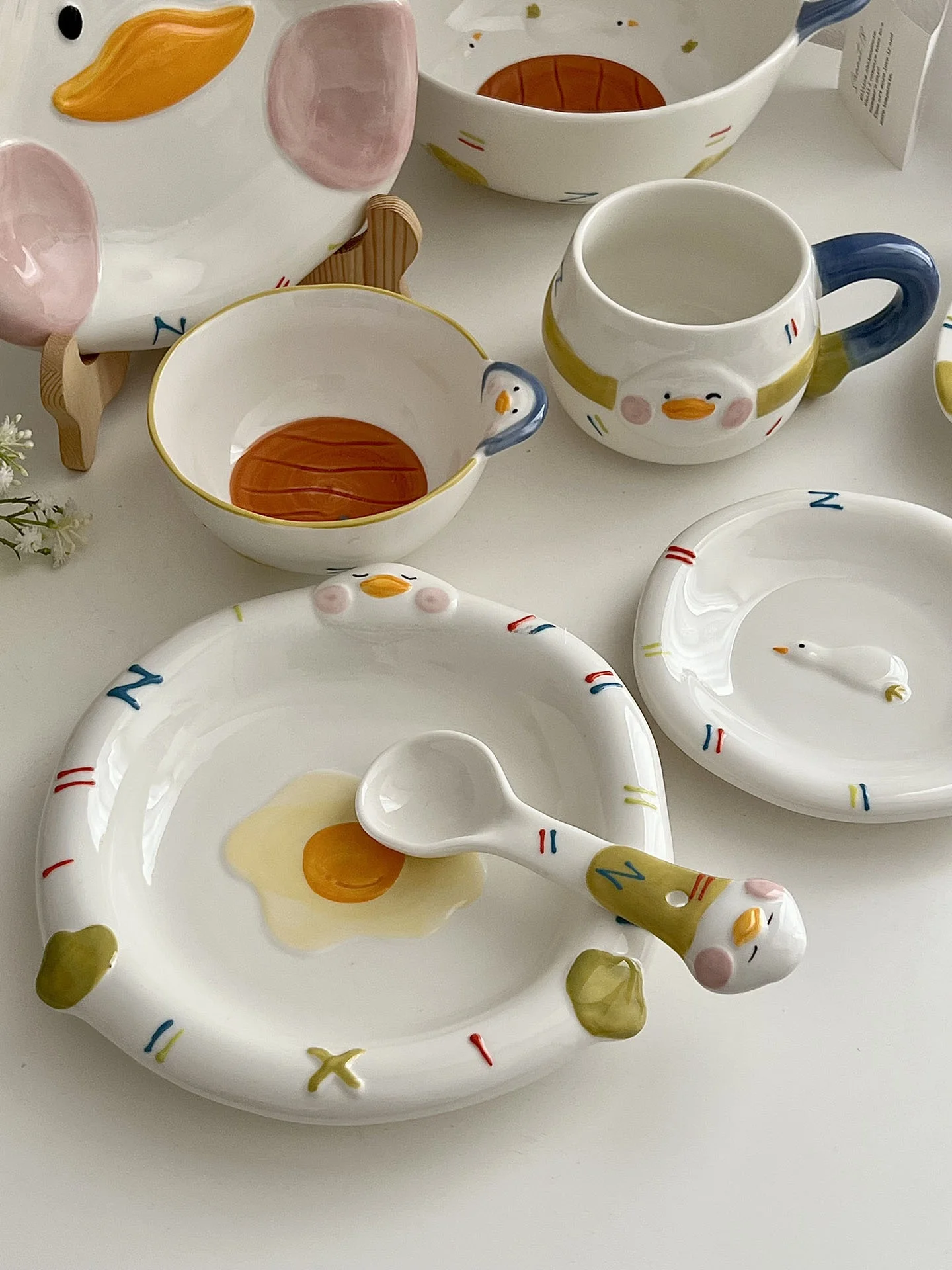 Adorable Ceramic Plate Sugar Miss Flat Duck Rice Bowl Wedding Moving Gift Irregular Shape Cartoon Pattern Universal Utensil