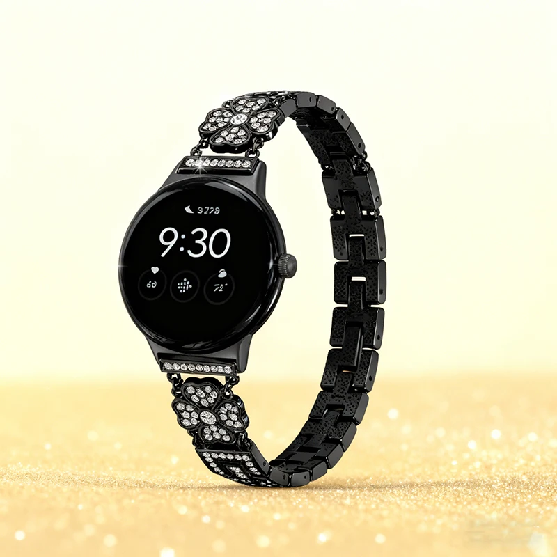 حزام من الفولاذ المقاوم للصدأ لساعة Google Pixel Watch 4 Band Clover Flower Diamond Metal Bracelet إكسسوارات لساعة Pixel 1 2 3 #4