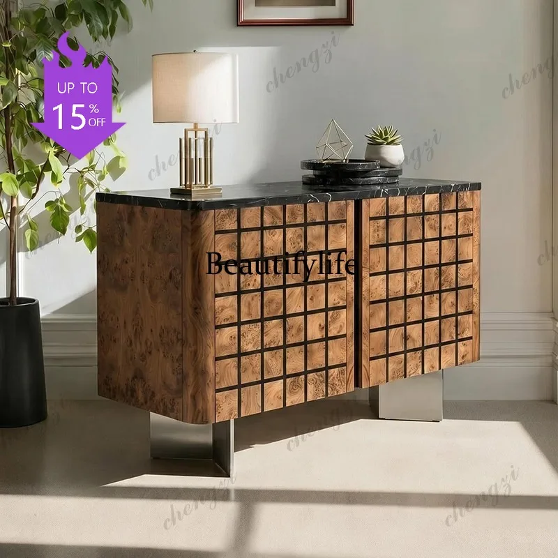 03 Marble entrance cabinet Art tree rum pattern decorative cabinet Living room against the wall Creative dining side cabinet