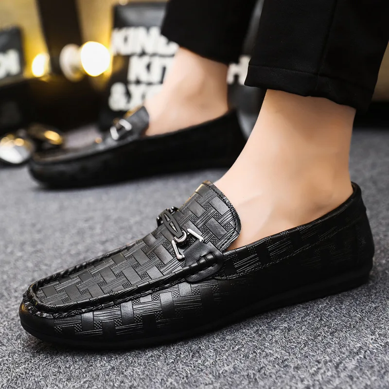 Men's Low-top All-match Casual Shoes Breathable Leather Shoes Black Work Walking One-on-one Men's Soft Sole Non-slip
