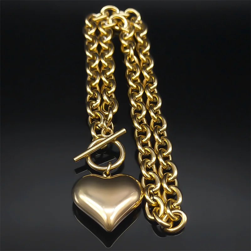 Love Peach Heart Pendant Jewelry Sets for Women Men Stainless Steel Gold Color Aesthetic Choker Vintage Necklace Bracelet Sets