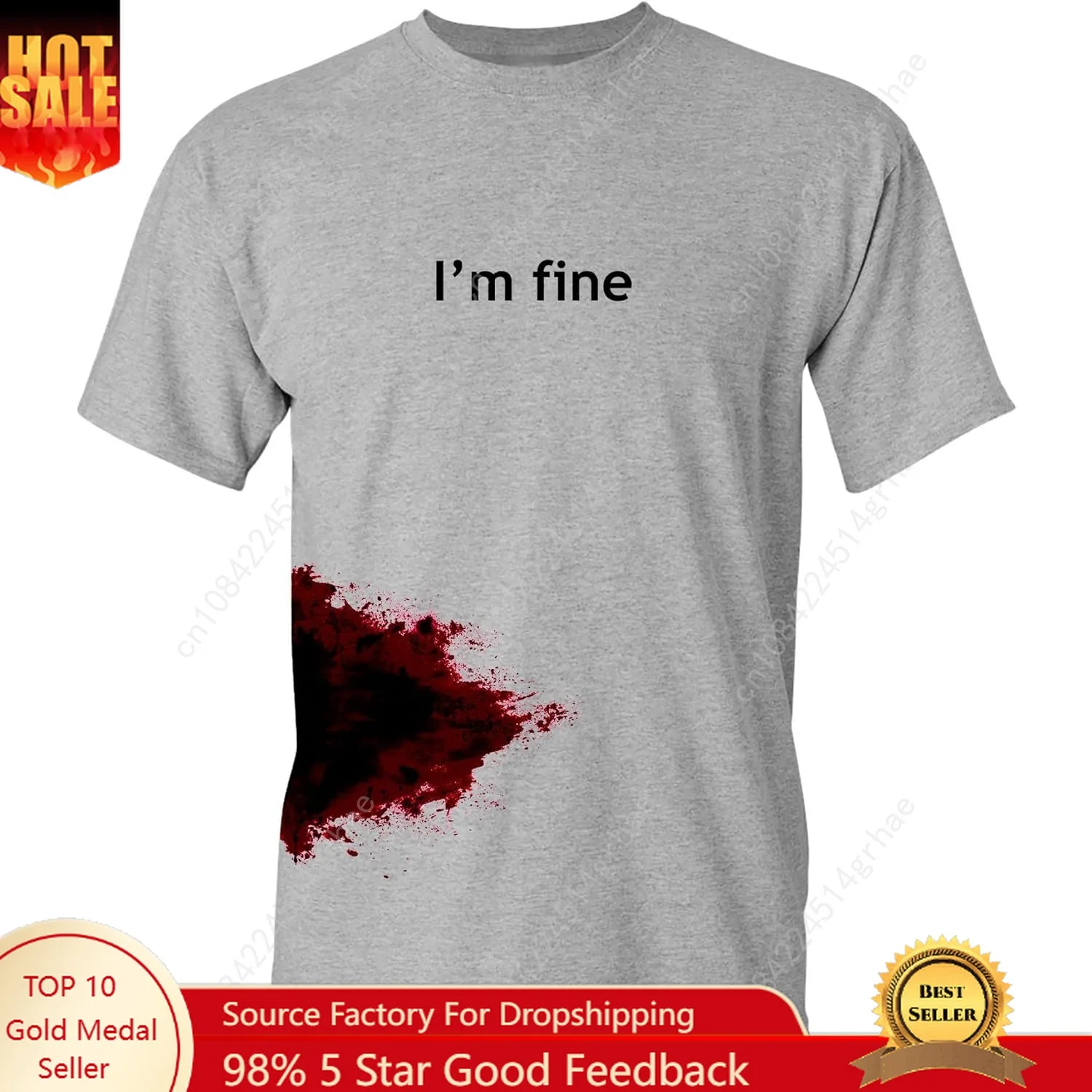 

I'm Fine Movie Halloween Costume Tee Zombie Slash Shark Bite Scary Graphic Novelty Very Funny T Shirt