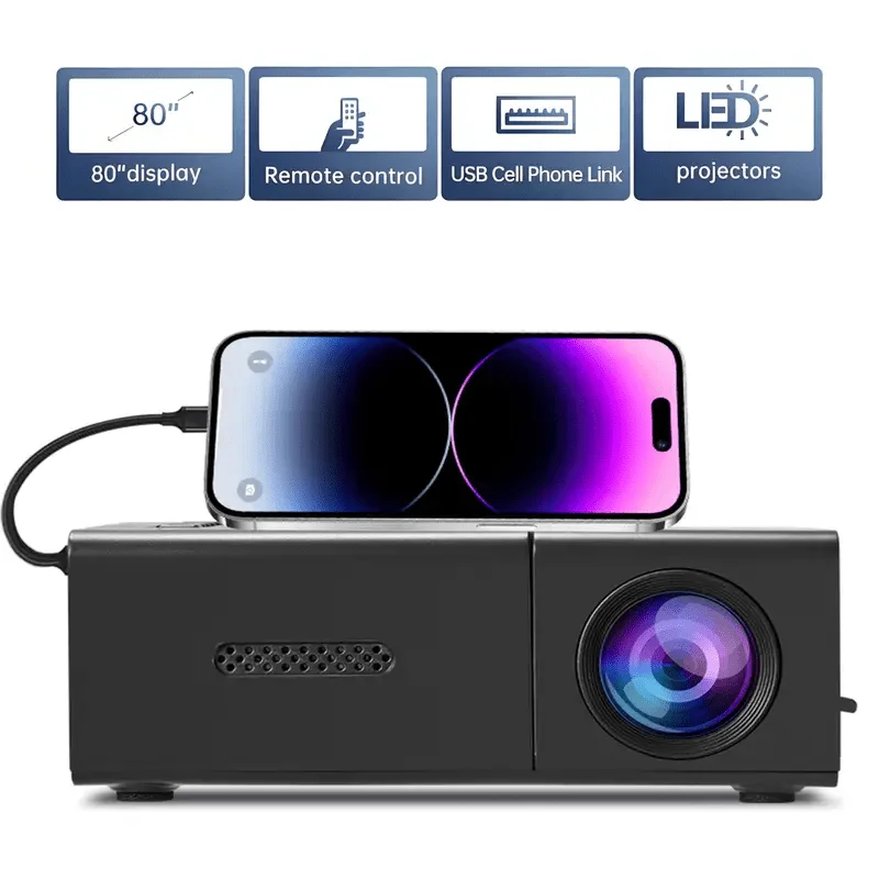 Mini Projector, Portable Video Projector, Home Theater Projector, Supports Mobile Screen Projection, Supports Local Resolution of 1280X720P, Suitable for Offices, Outdoor Camping, Etc, Movie Projector