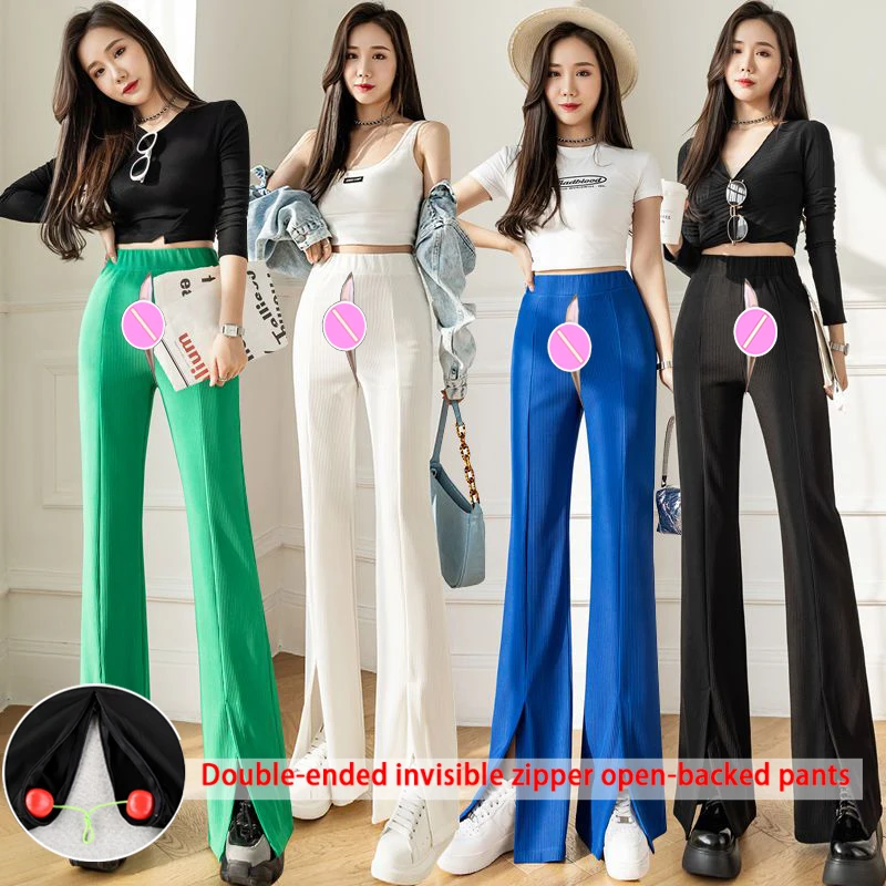 

High Waist Invisible Open-Seat Pants Trousers Split Wide Leg Pants Bell-Bottom Pants Women's Loose Straight-Leg Casual Trousers