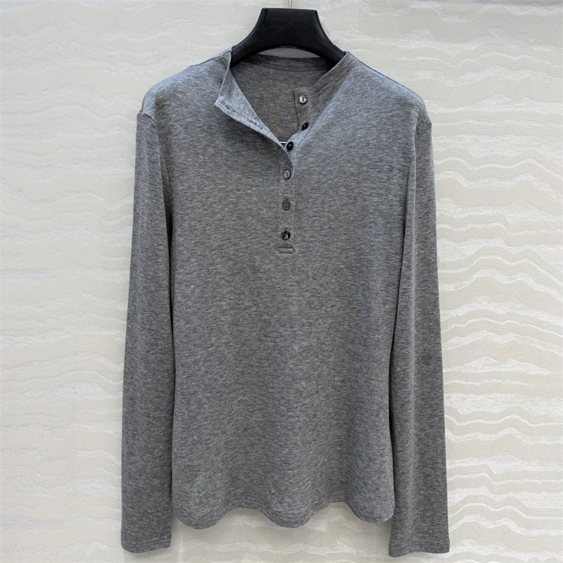 women's t-shirt New elastic knitted slim fit women's long sleeved top for autumn 2026 Wool blend round neck pullover y2k tops