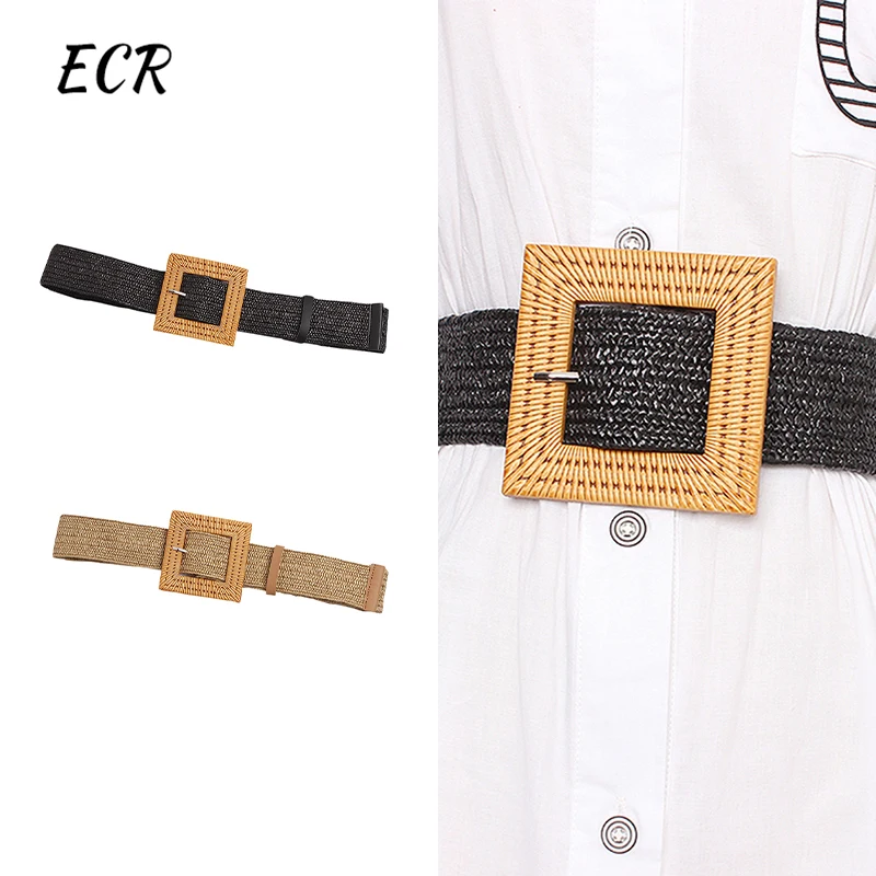 ECR Temperament Patchwork Weave Belt For Women Splicced Metal Elegant Striped Casual Belts Accessories Female Fashion New Style