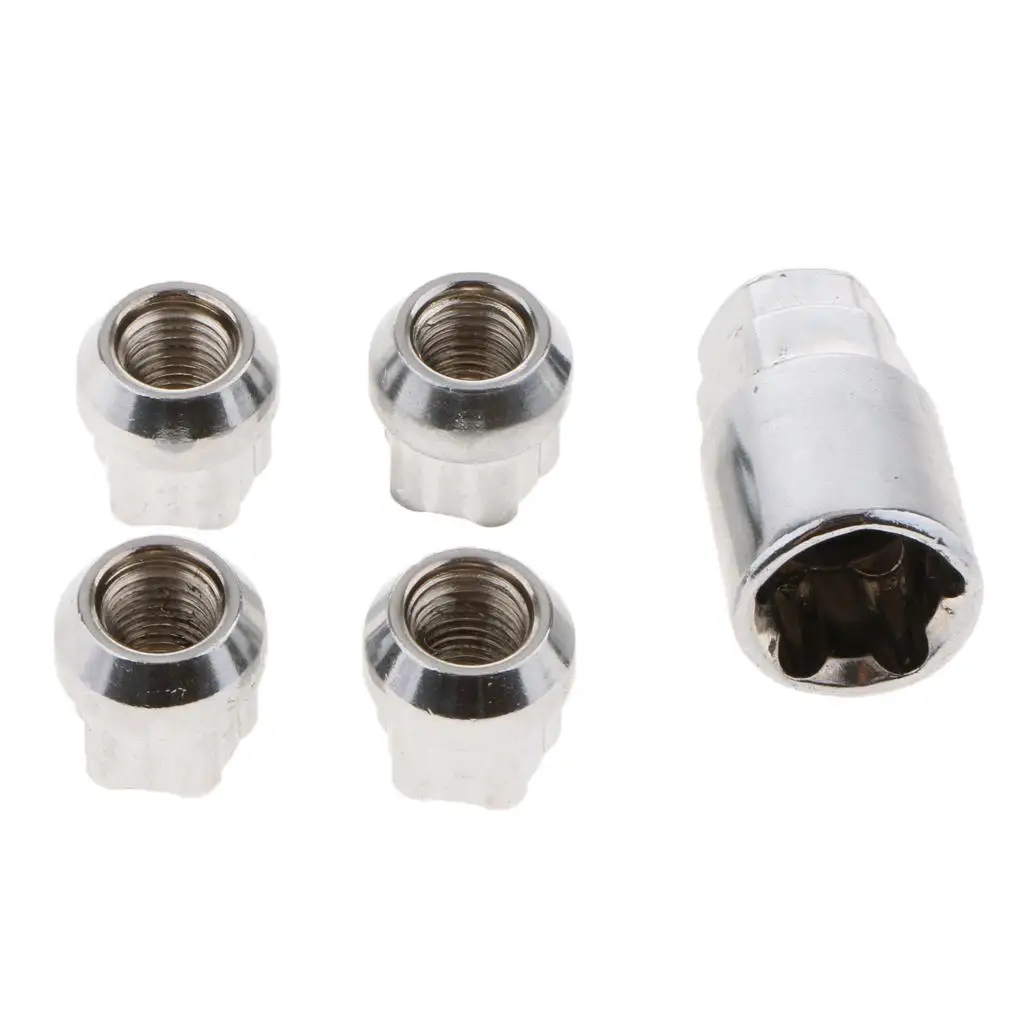 4X Cone Slot Design Chrome Anti Theft Locking Wheel Nut with Key M12x1.5 for Toyota for Mitsubishi for Mazda for Honda