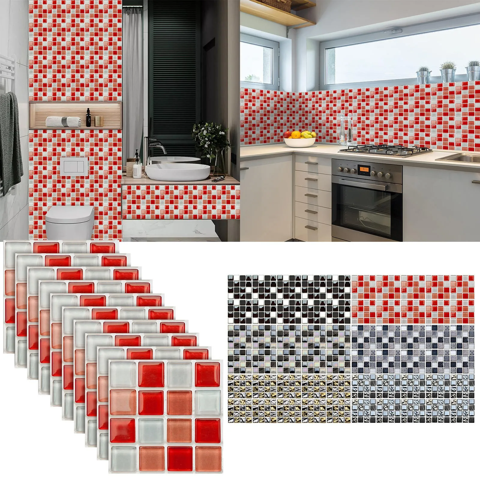 10pcs Home Decor 3d Waterproof Self Adhesive Durable Wall Sticker Tiles Peel Stick Backsplash Kitchen Colorful Floor Sticker