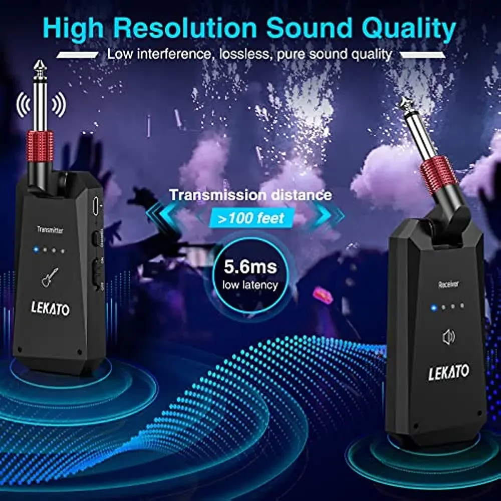 Lekato Wp-5G Wireless Audio System 24-Bit/48Khz Hd - Noise-Free Transmission for Studio Guitar/bass/keyboards Recording