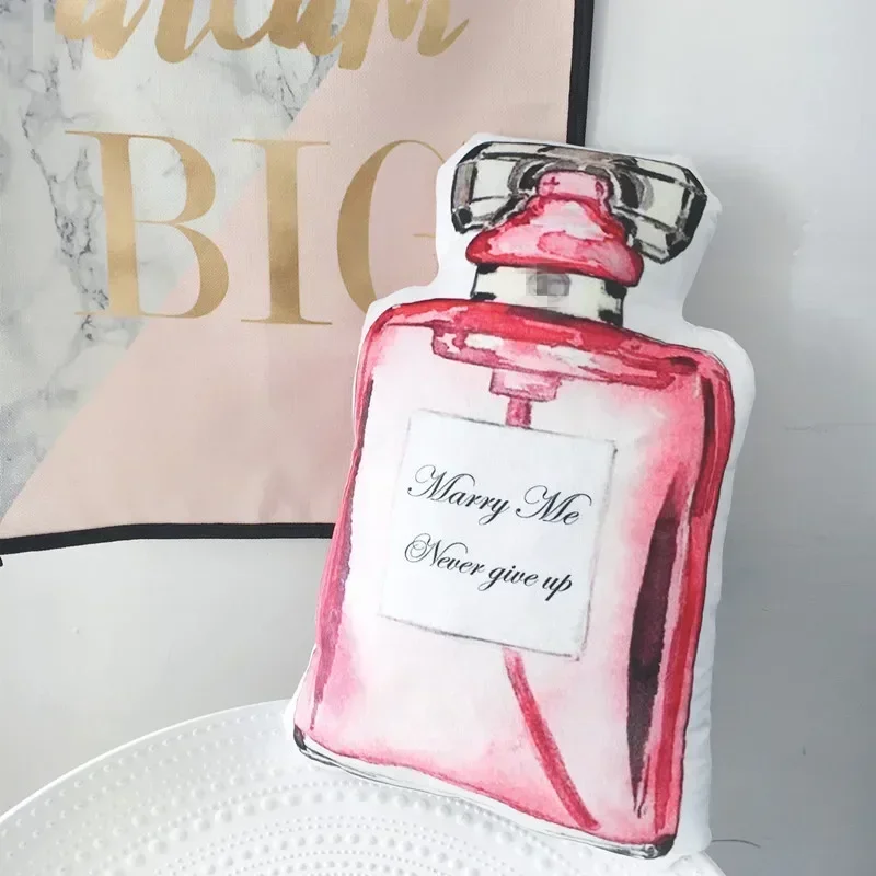 Bouteille de parfum de 43cm, rouge à lèvres, biberon, jouet en peluche, oreiller, poupée en peluche douce, décoration de la maison, cadeau créatif