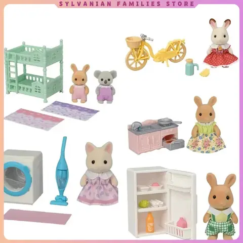 Sylvanian Families 귀여운 어린이 방 세트 주방 가구 자전거 애니메이션 Figrues 몰려 들고 장난감 선물 룸 Decora Best5