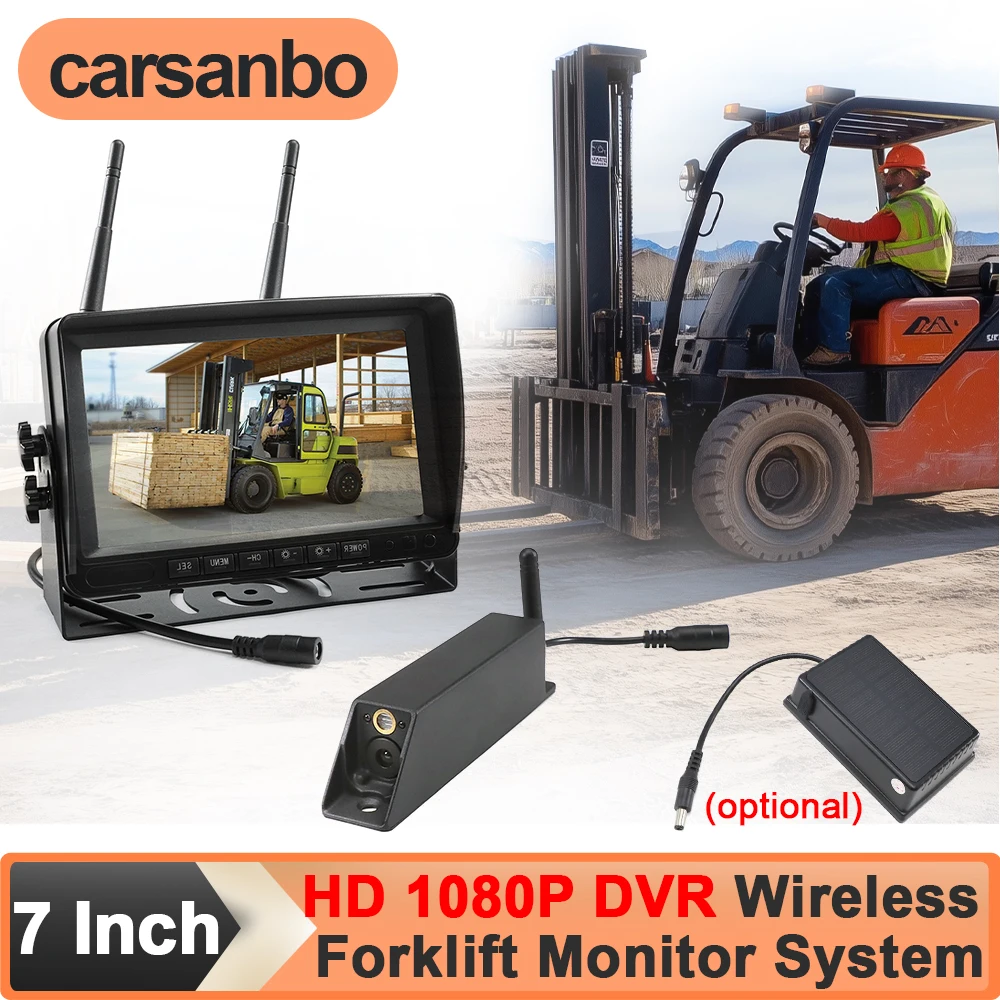 Carsanbo 7 Inch IPS Display Wireless Forklift Monitoring System with 1080P Front View Camera Magnetic Battery Laser Positioning