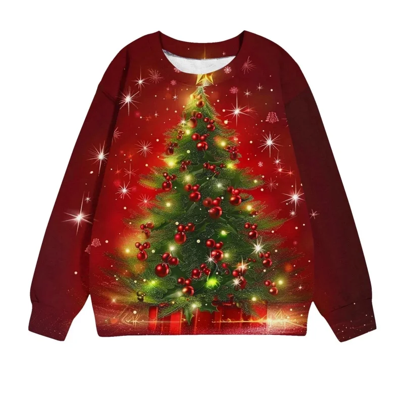 سانتا كلوز نمط هوديي للرجال النساء الألبكة شجرة ثلاثية الأبعاد طباعة البلوز الخريف طويلة الأكمام س الرقبة هوديس بلوزات فضفاضة #4