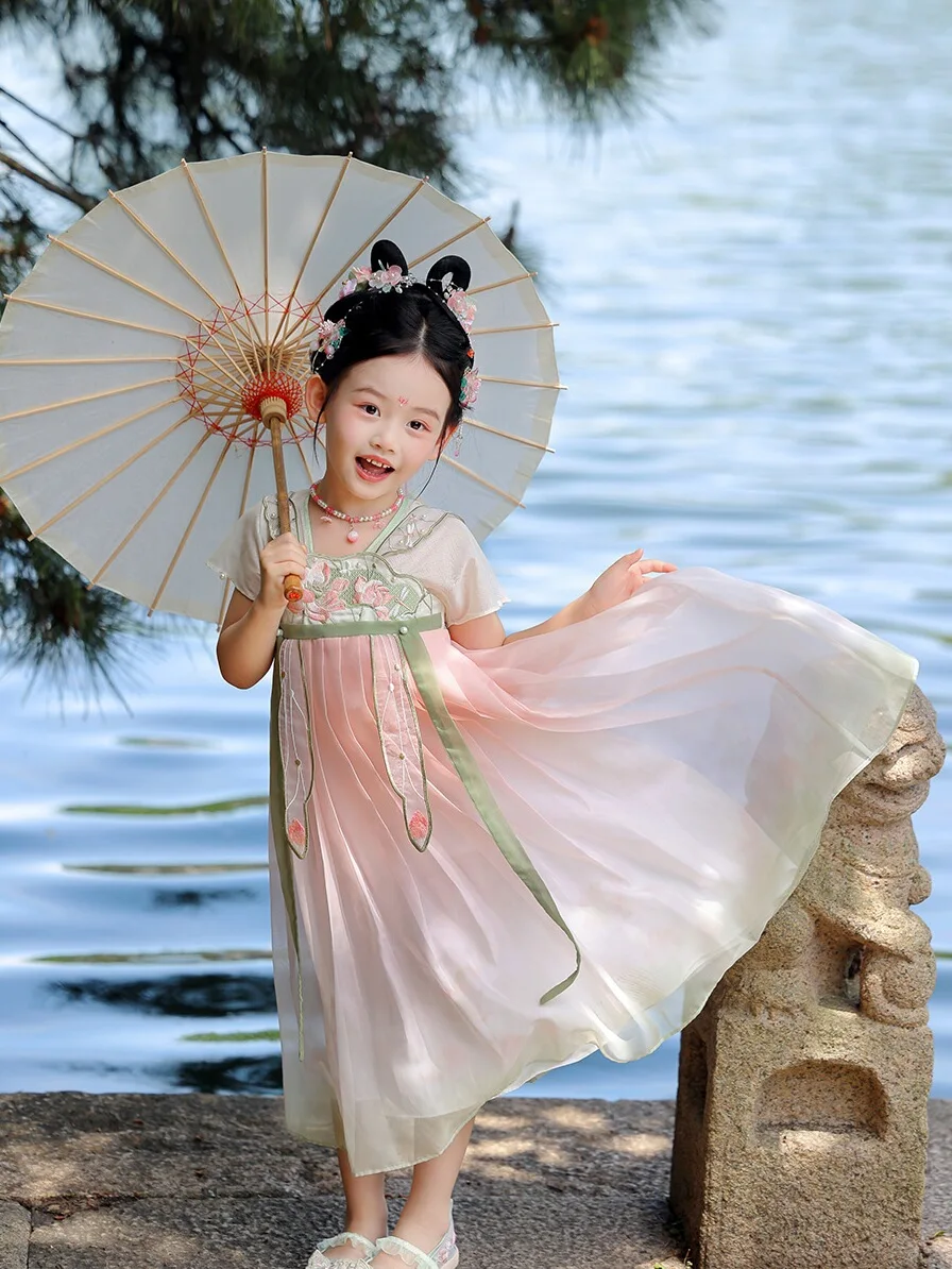 Hanfu Girls' Summer 2024 New Jacket and Dress Dress Antique Embroidery High-End Super Fairy Performance Children Dress
