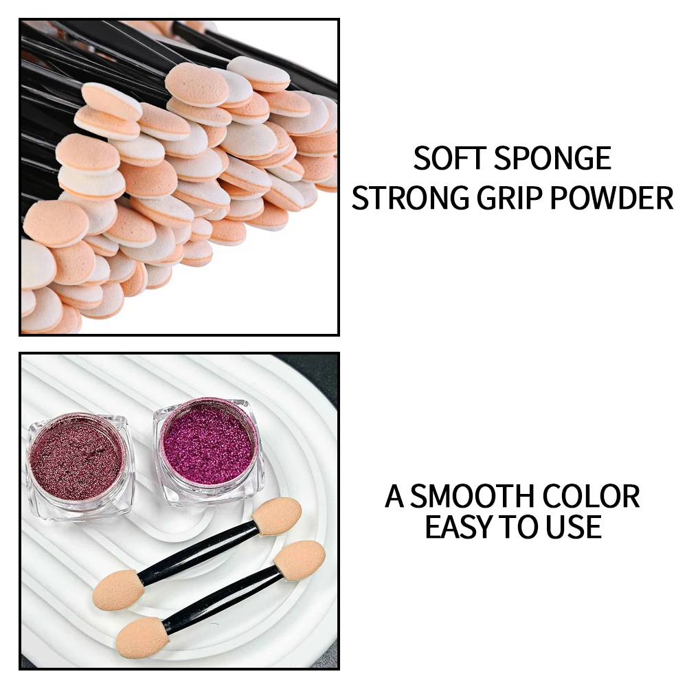 50Pcs/Lot Nail Powder Brushes Sponge Double Sided Applicator Mirror Chrome Pigment Easy Sponge Stick Cosmetic Makeup Tools