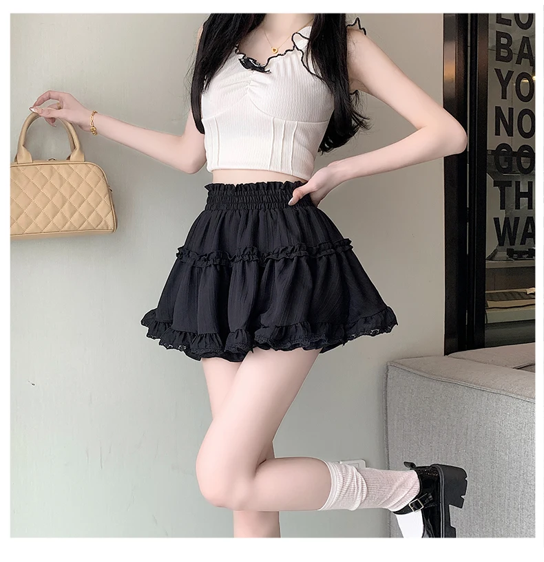 

Ball Gown Lace Women's Summer Design Short Skirt Small High Waist Style Faldas Clothes for Women Skirts