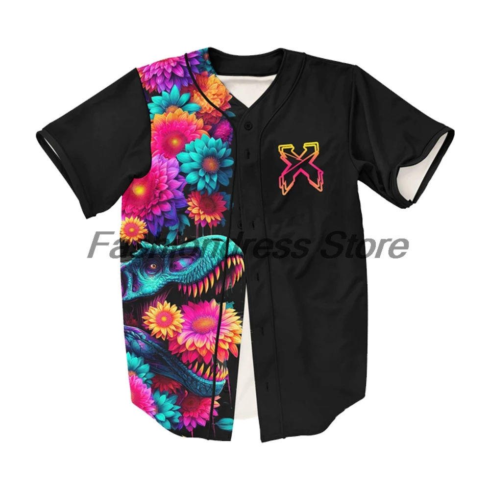 Excision Trippy Floral Baseball Jersey EDM Festivals V-Neck Short Sleeve Button-Down Shirts Women Men Streetwear Tops