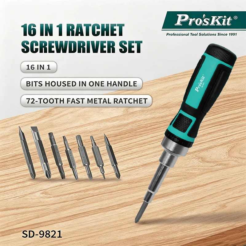 16-In-1 Ratchet Multifunctional Screwdriver With Phillips Flat Star-shaped And Hex Screwdriver Bits Bits Store Inside The Handle