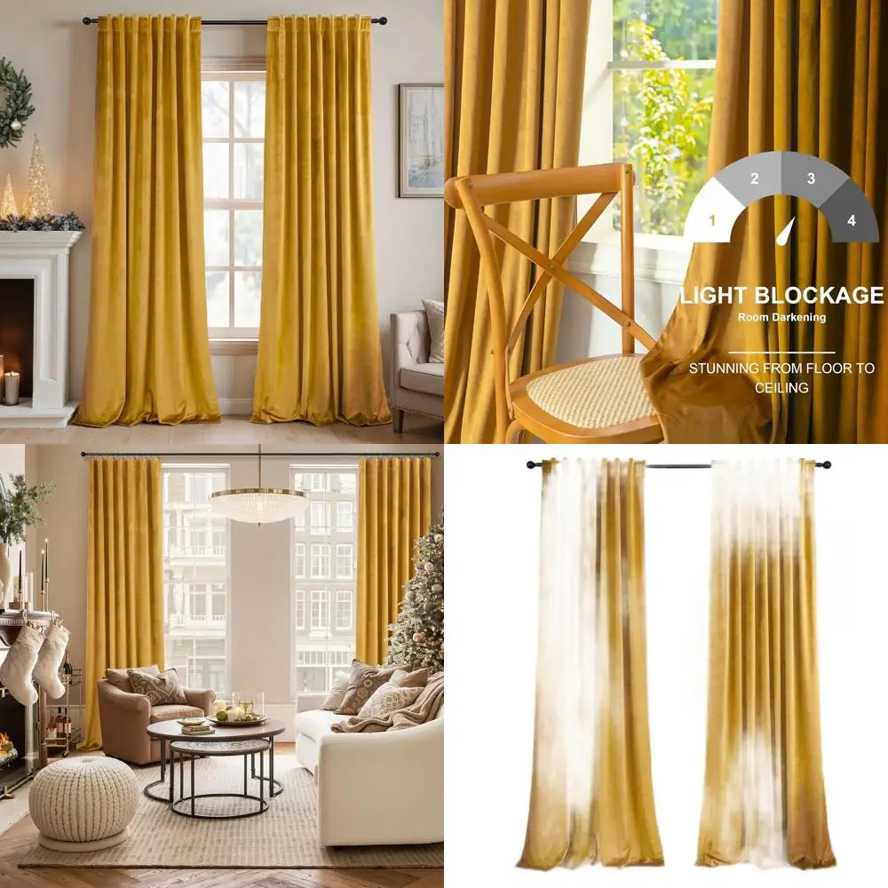 

84, бархатные шторы из горчичного золота, комплект из 2 панелей для гостиной, затемнения, блокировка света, теплоизоляция, осеннее тепло, подходит для