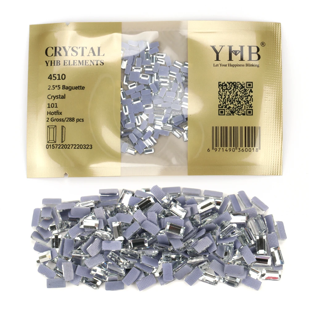 YHB 288 pz Glitter diamante cristallo Strass Flatback Hotfix forma Baguette Strass per scarpe borse telefoni tessuto Nail art