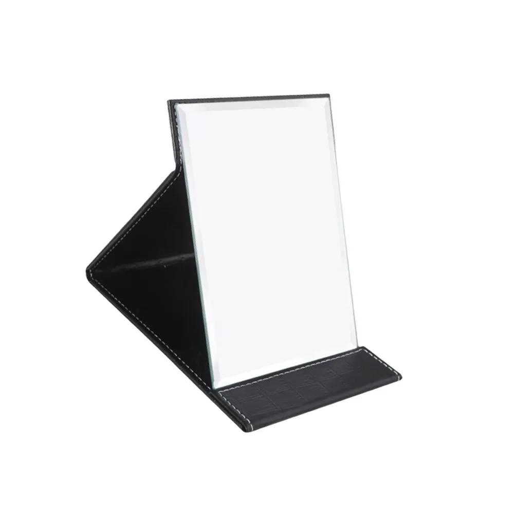 Foldable Makeup Mirror with Bright Lighting Clear Reflection Scratch Resistant PU Glass Design Portable Mirror Black